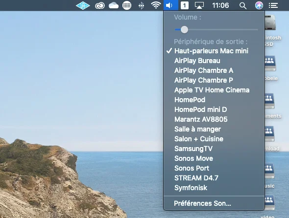 Airplay 2 dans la barre de menu macOS
