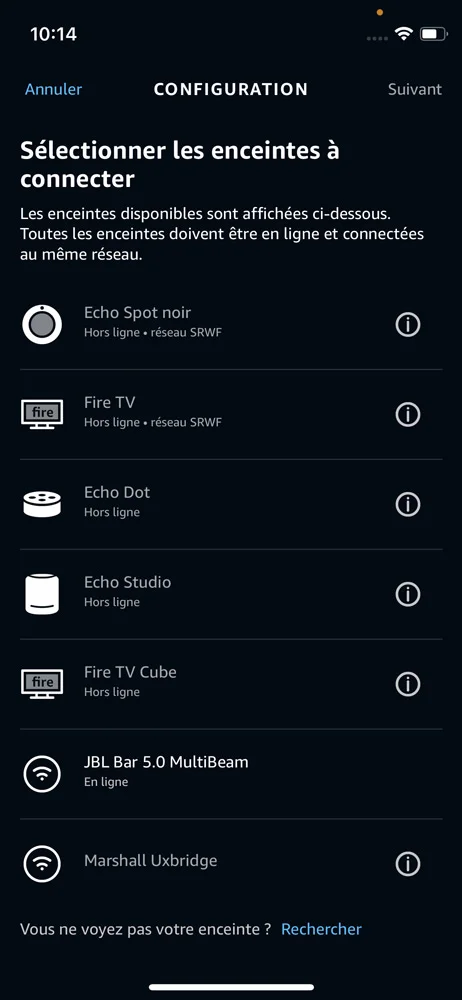 alexa liste appareils MRM