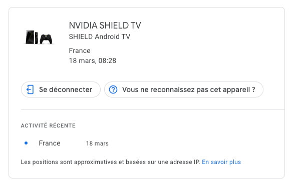 deconnexion nvidia shield TV google
