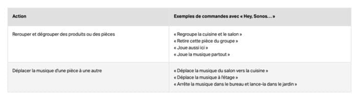 Les ordres vocaux pour piloter le multiroom via Hey Sonos