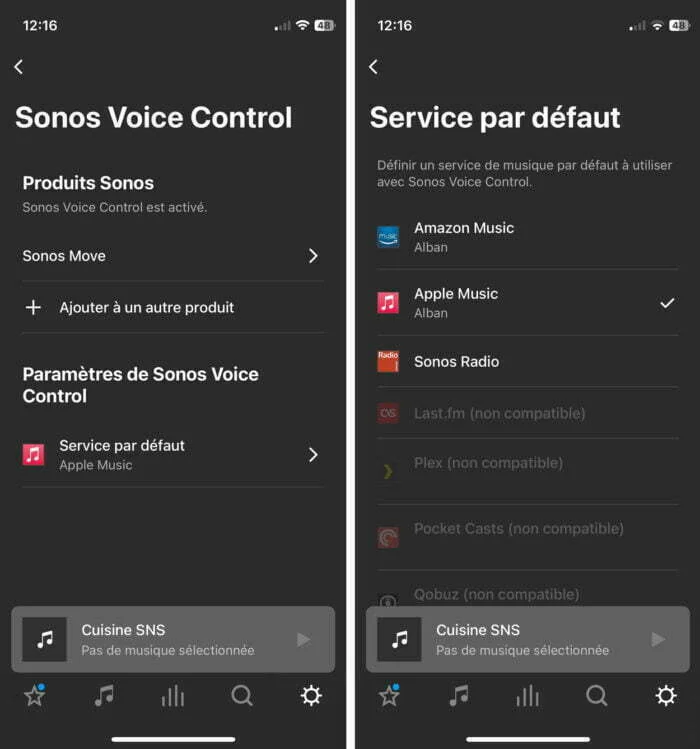 Réglez le service musical par défaut pour Sonos Voice Control 